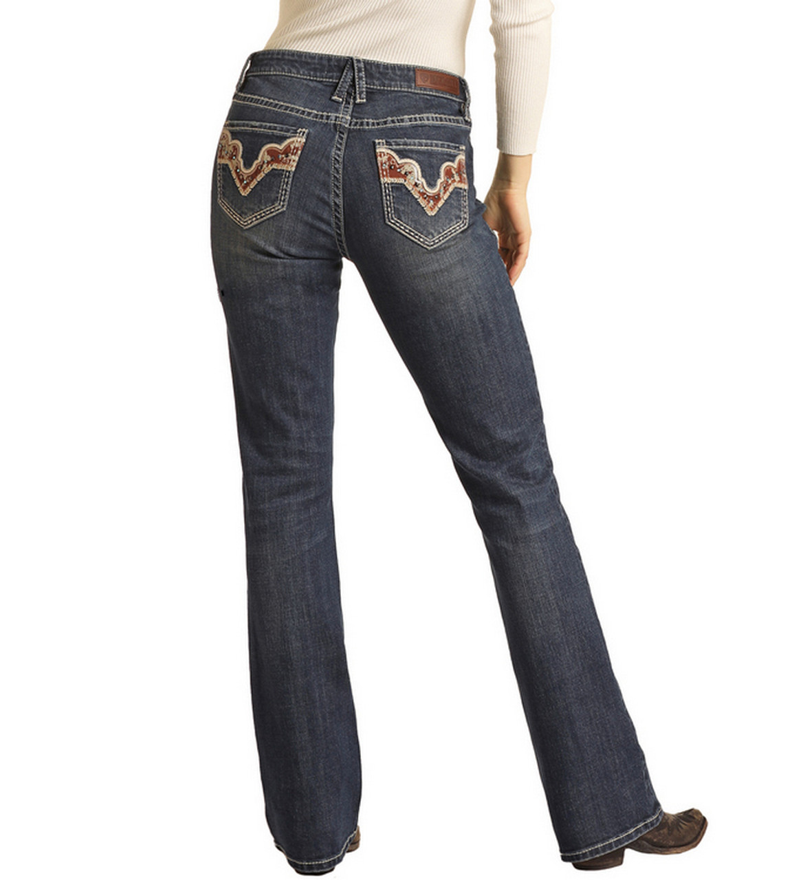 Rock & Roll Denim Cowhide Pocket Bootcut Jeans- Cowgirl Jeans