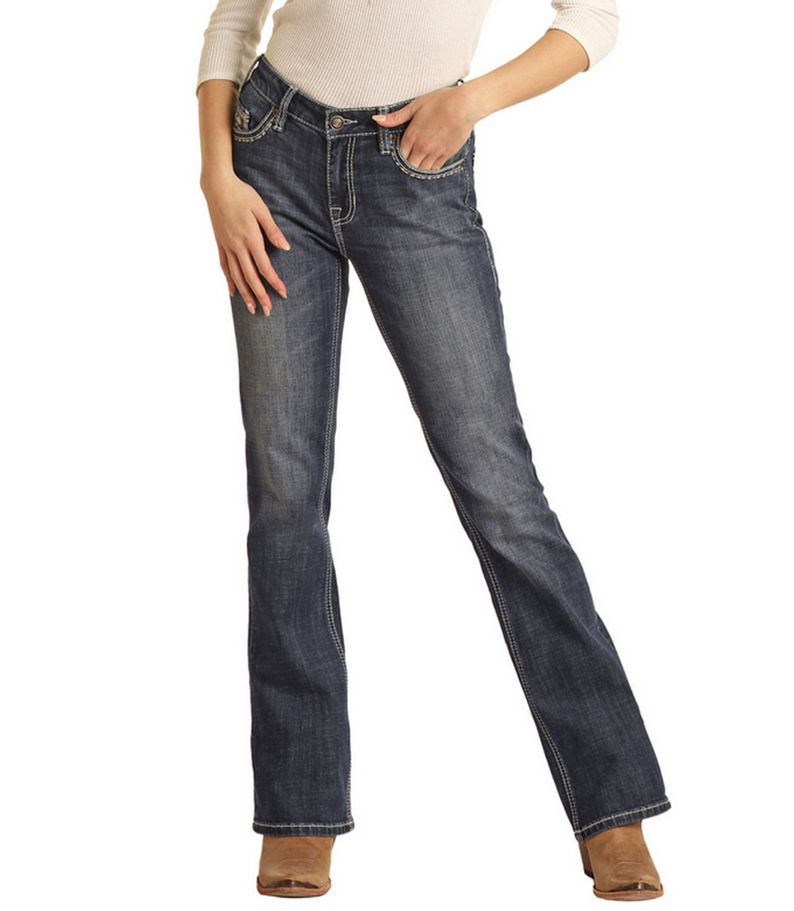 rumando♡ Rock & Roll Denim Horseshoe MR Bootcut Jeans- Ladies Jeans