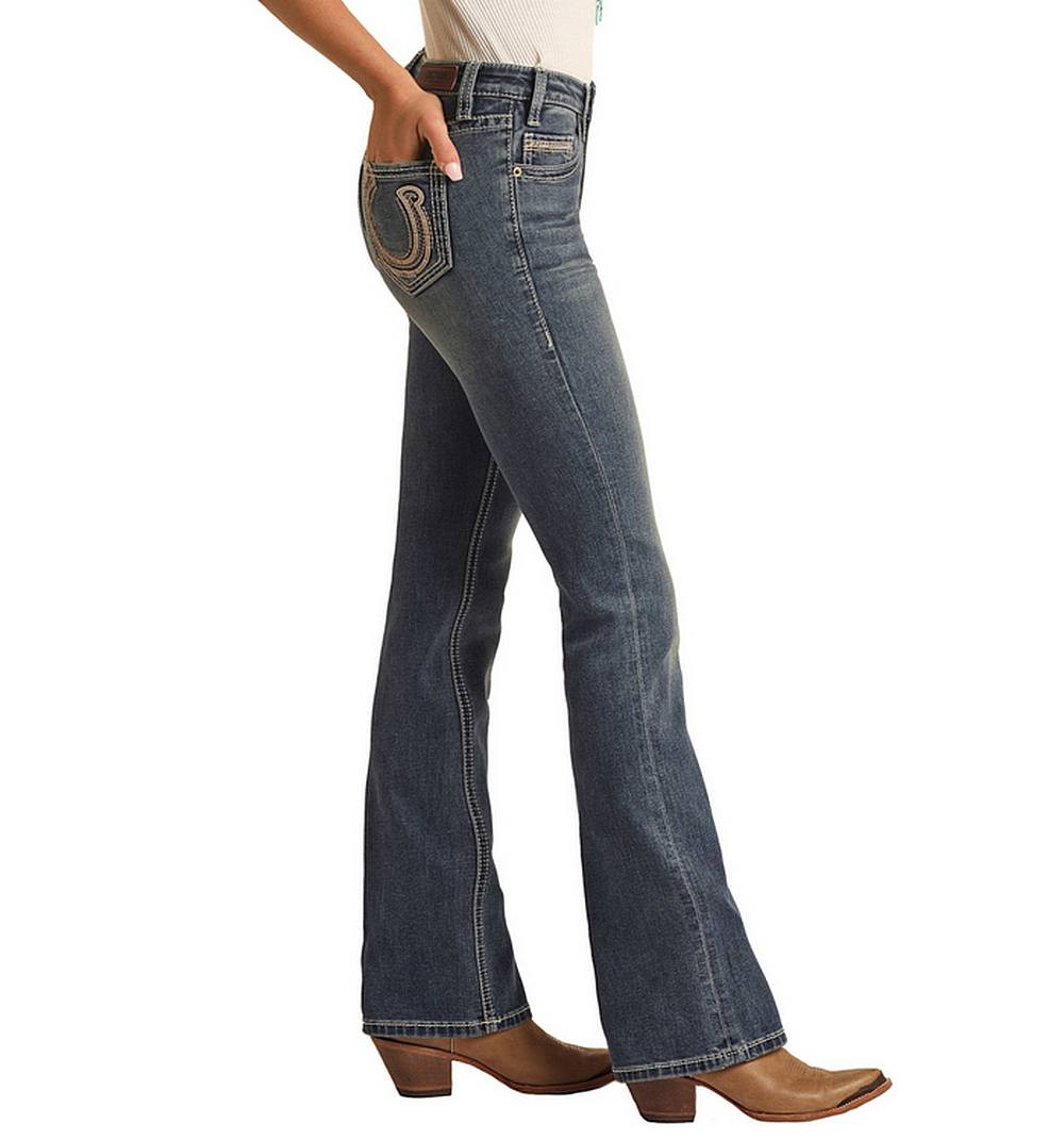 Rock & Roll Denim Horseshoe Embroidery Jeans- Western Wear