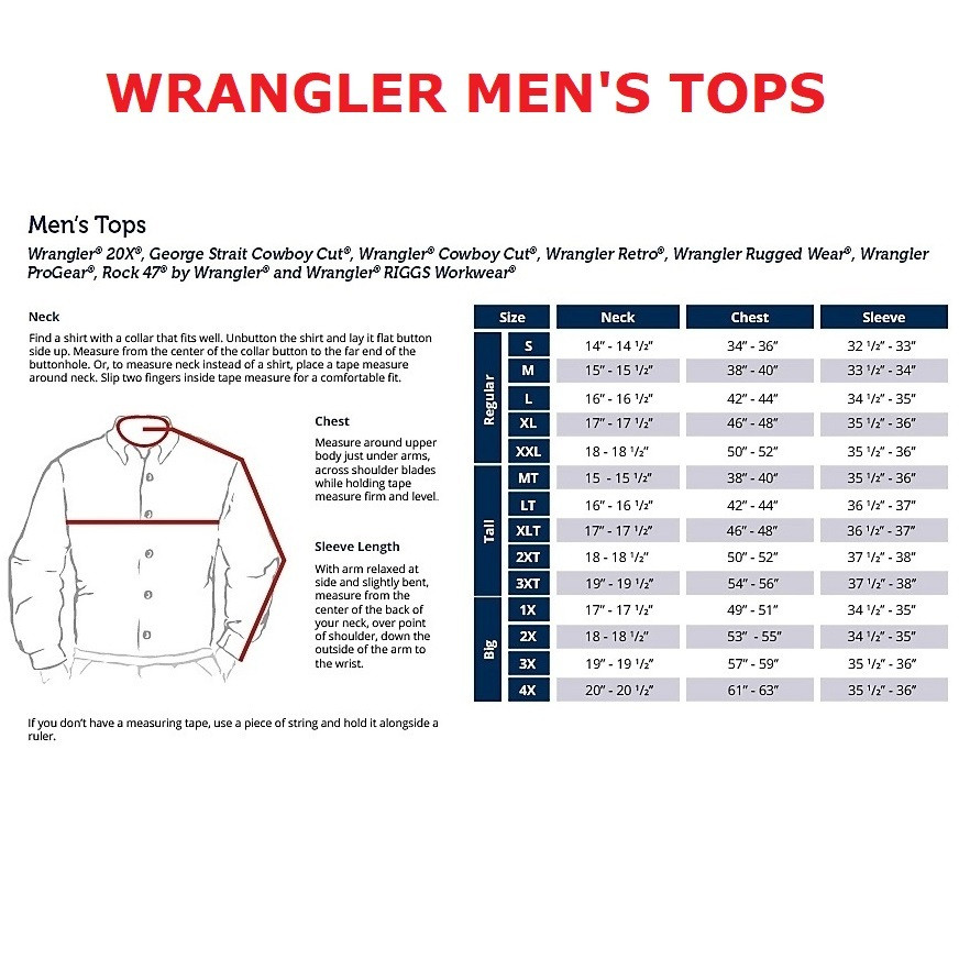Wrangler Denim Shirt Size Chart Cowboy Cut® Long Sleeve Western Denim