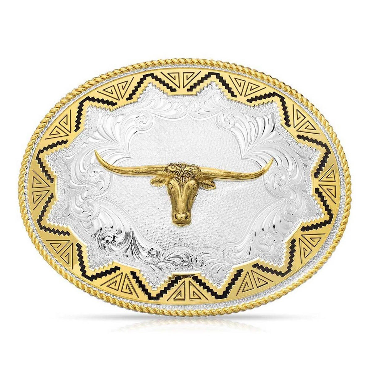 Montana Silversmiths Longhorn Belt Buckle Silver Gold Tone Western 147g Montana Silversmiths Southwest Sun Longhorn Buckle main image 3