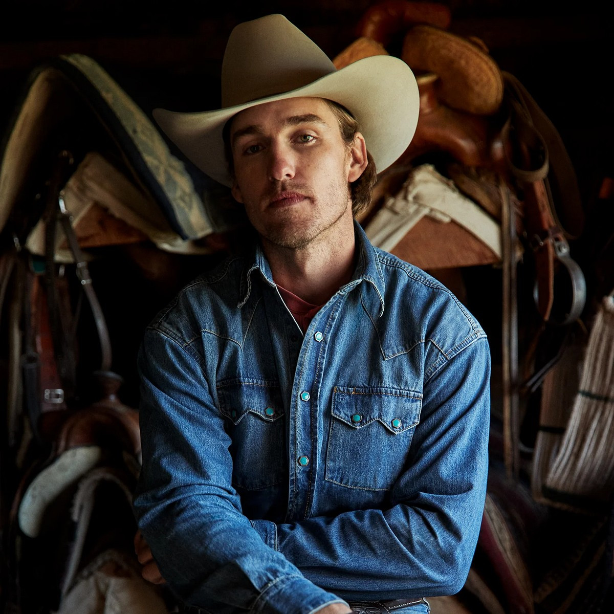 銀屋工房DADS Western Denim shirtターコイズ石ボタン Men's Stetson Turquoise Snap Western Denim Shirt