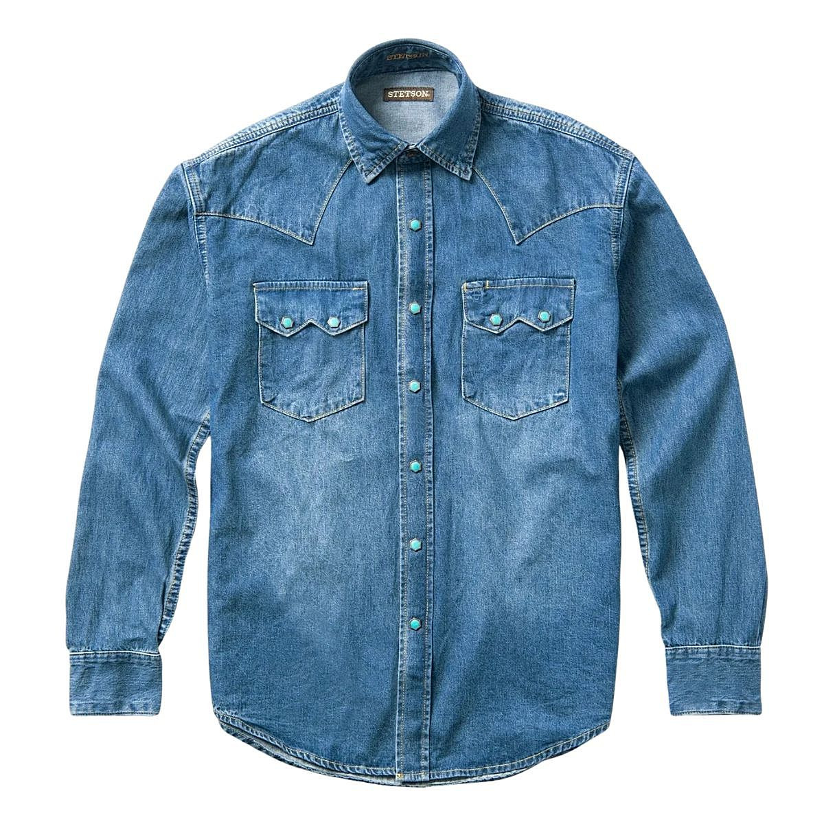 Men's Stetson Turquoise Snap Western Denim Shirt
