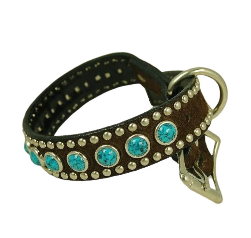 Woofwear Suede Turquoise Rounds Dog Collar Pet Collars