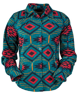 Outback Trading Eleanor Print Big Shirt teal front
