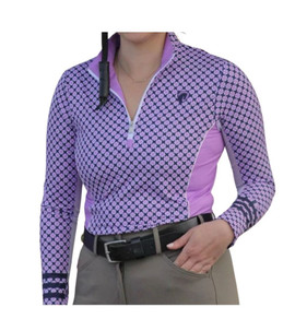 Arista Triple Bar Gingham Quarter Zip Shirt Lilac/ Navy front
