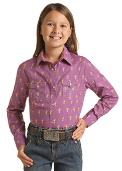 Girls Panhandle Rainbow Cactus Print Snap Shirt