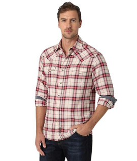 Men\'s Wrangler Wrinkle Resist Brown Plaid Shirt- Western Clothes