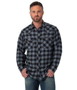 Men's Wrangler Wrinkle Resist Brown Plaid Shirt- Western Clothes