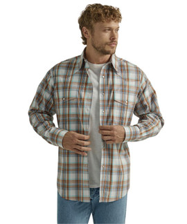 Men's Wrangler Wrinkle Resist Brown Plaid Shirt front