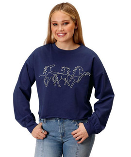 Roper Horse Embroidered Crew Neck Top FRONT