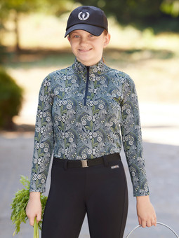 Kids Kerrits Summer Ride Ice Fil Shirt LS TROTDOTS on rider