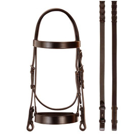 Bobby's English Tack Heavy Duty Flat Hunt Bridle
shown with hook stud ends