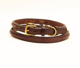 Tory Leather Deluxe Narrow Raised and Stitched Dog Collar HAVANA