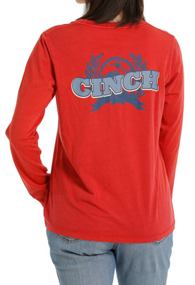 Ladies Cinch Logo Red Tee Long Sleeve back