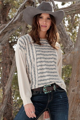 Cinch Drop Shoulder Knit Long Sleeve Top