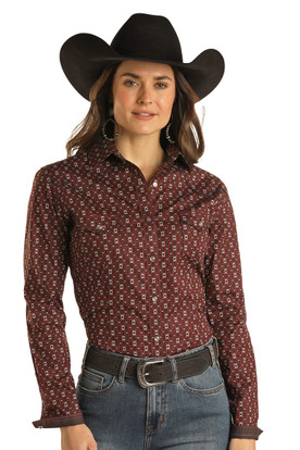 Panhandle Aztec Print Burgundy Snap Shirt FRONT