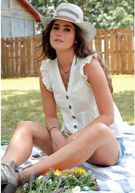 Cruel Denim Eyelet Conchos Sleeveless Top SIDE