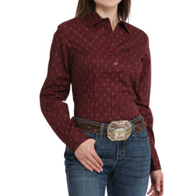 Cinch Geo Print Burgundy LS Shirt FRONT