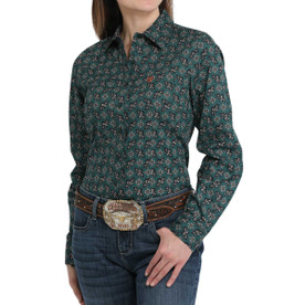 Cinch Green Paisley Stretch Performance Shirt FRONT