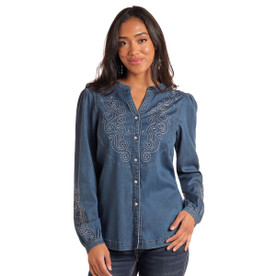 Panhandle Embroidered Chambray Blouse FRONT