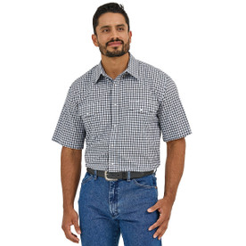 Men's Wrangler Wrinkle Resist Blue Check Shirt FRONT