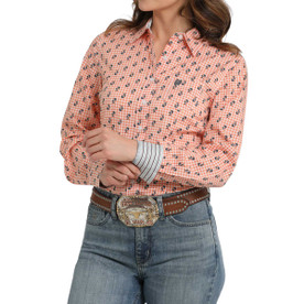 Cinch Gingham Palm Tree LS Shirt FRONT SLEEVE