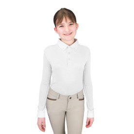 Kids Ovation LS Polo Show Shirt WHITE FRONT