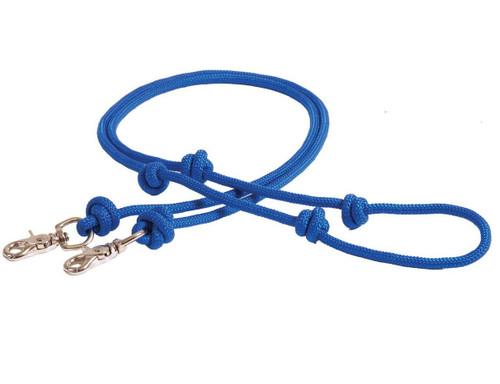 Tory Leather Knotted Poly Rope Barrel Rein BLUE
