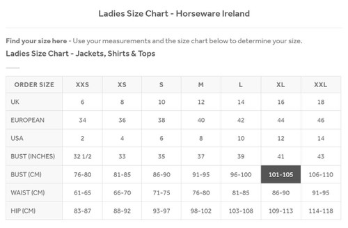 Horseware Ireland Size Chart
