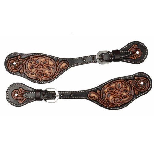 Circle Y Floral Tooled Inlay Spur Straps
