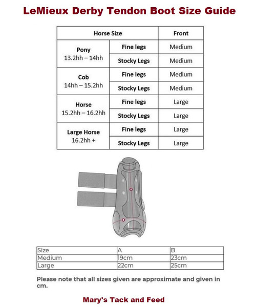 le mieux tendon boots size guide