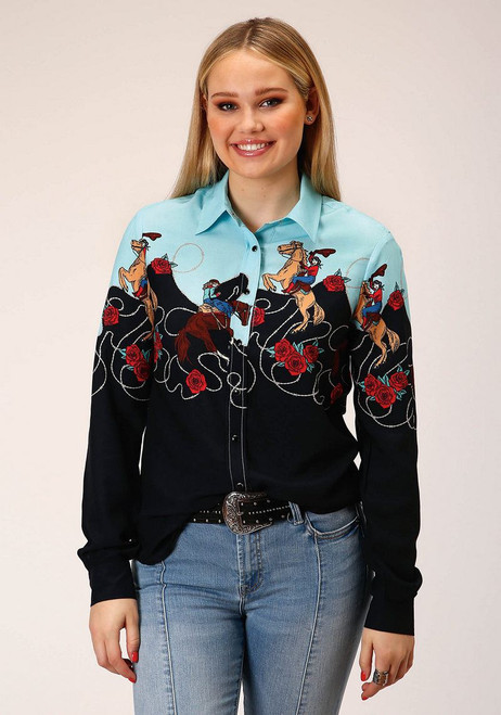 Roper Border Print Rayon Snap Shirt FRONT