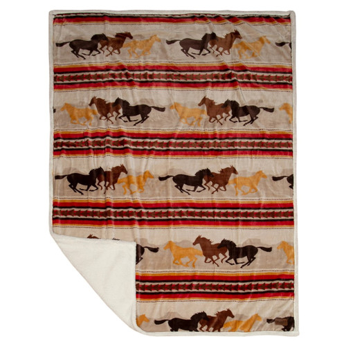 Wrangler Running Horses Plush Sherpa Throw FLAT