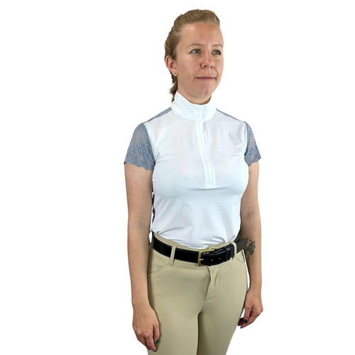 70 Degrees Lace Sleeve Show Shirt LT BLUE FRONT