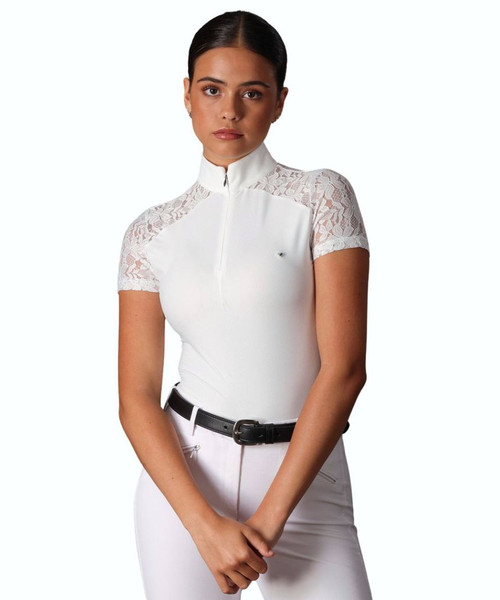 Aubrion Ambel Lace SS Show Shirt FRONT on rider
