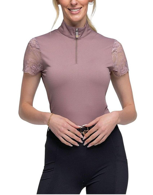Kastel Denmark Lace Cap Sleeve 1/4 Zip MAUVE FRONT