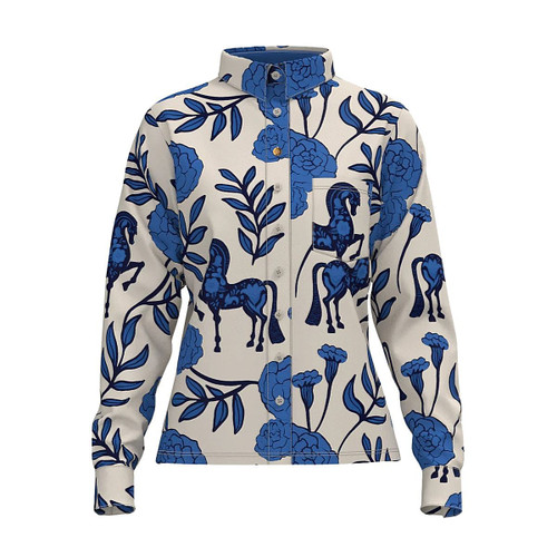 Espoir Blue Peony Loose Fit Button Shirt FRONT