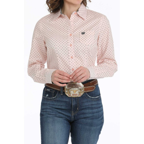 Cinch Pink Gingham Dot LS Shirt FRONT
