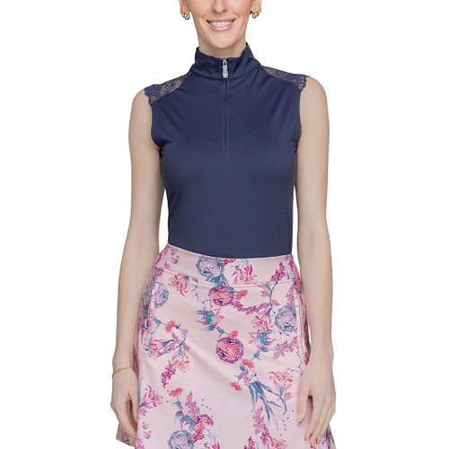 Kastel Denmark Lace Shoulder Sleeveless Shirt NAVY FRONT