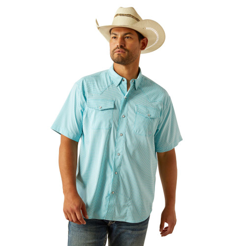 Men's Ariat VentTEK SS Stretch Shirt BLUE CHECK FRONT