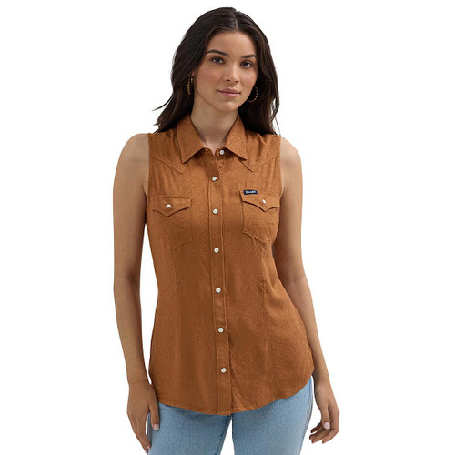 Wrangler Brown Jacquard Sleeveless Shirt BROWN