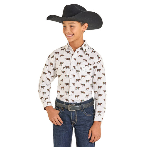 Boys Panhandle Steer Print LS Shirt