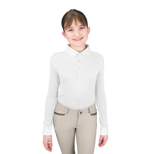 Kids Ovation LS Polo Show Shirt WHITE FRONT