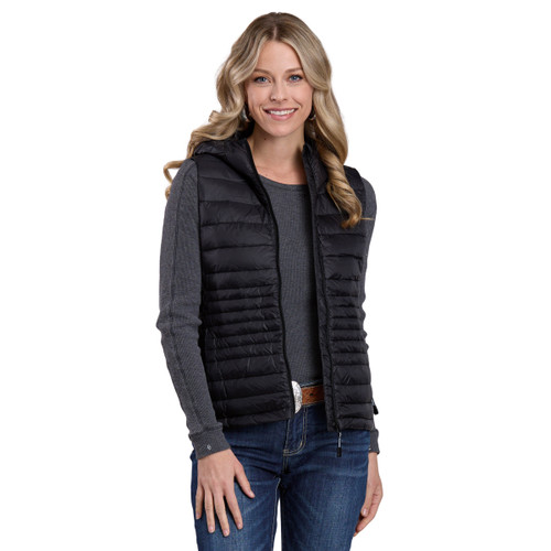 Roper Hooded Quilted Down Vest BLACK FRONT
