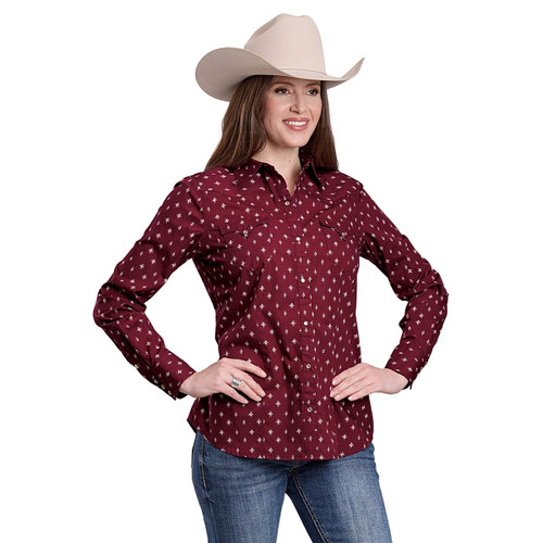Roper Red Aztec Print Snap Shirt FRONT
