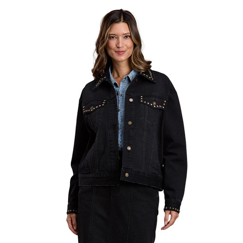 Stetson Studded Black Denim Trucker Jacket FRONT