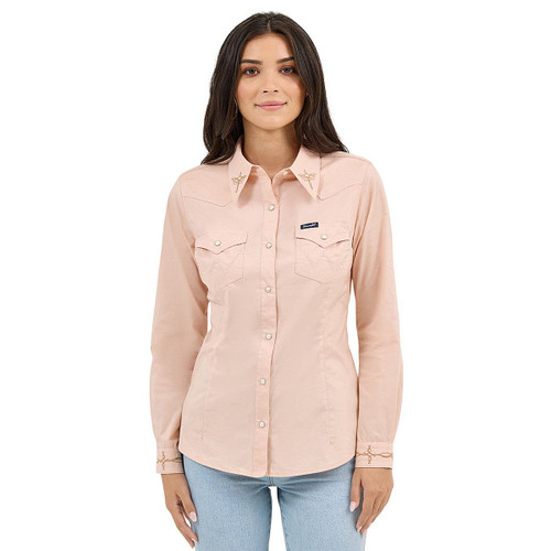 Wrangler Boot Stitch Pink Snap Shirt FRONT