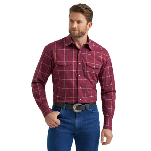 Wrangler Wrinkle Resist Burgundy Plaid Shirt FRONT