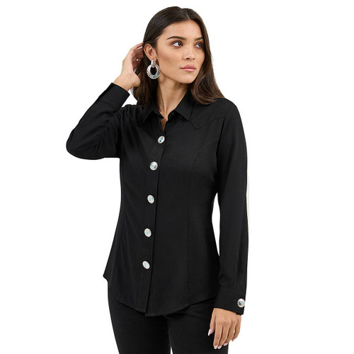 Wrangler Concho Button Black LS Shirt FRONT
